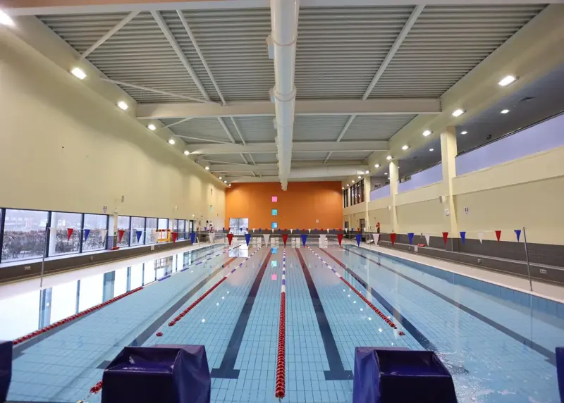 Swimming pool viewed from starting blocks